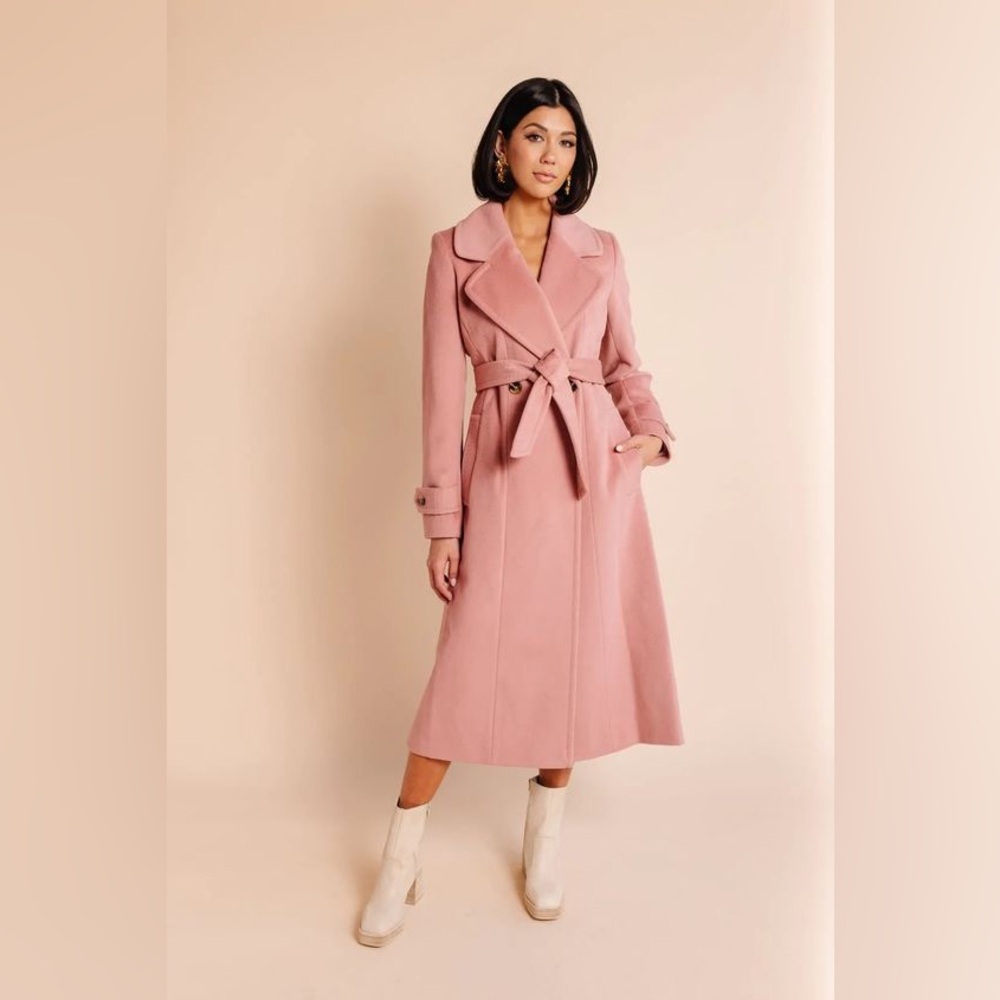 NEW Rachel Parcell Elegant Pink Tailored Wool Trench Coat